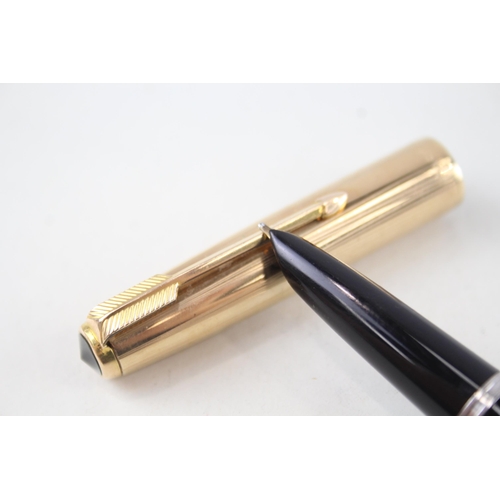 578 - Vintage PARKER 51 Black Fountain Pen w/ 14ct Gold Nib, Rolled Gold Cap WRITING