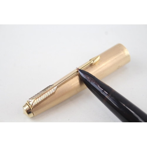 580 - Vintage PARKER 61 Gold Plated Fountain Pen w/ 14ct Gold Nib WRITING (24g)