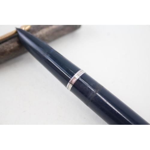 585 - Vintage PARKER 51 Navy Fountain Pen w/ 14ct Gold Nib, .925 Sterling Cap WRITING