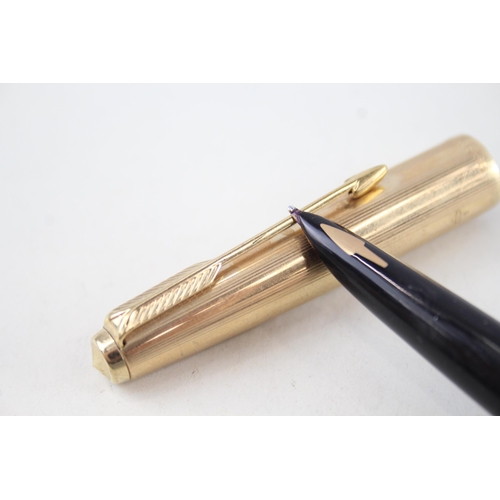 587 - Vintage PARKER 61 Gold Plated Fountain Pen w/ 14ct Gold Nib WRITING