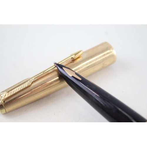 587 - Vintage PARKER 61 Gold Plated Fountain Pen w/ 14ct Gold Nib WRITING