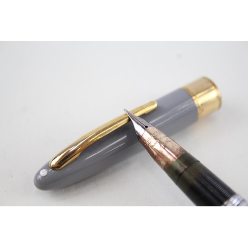 597 - Vintage SHEAFFER Snorkel Grey Cased Fountain Pen w/ 14ct Gold Nib WRITING