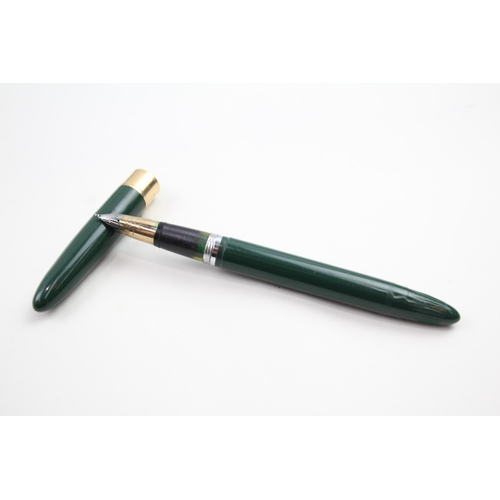 598 - Vintage SHEAFFER Snorkel Green Cased Fountain Pen w/ 14ct Gold Nib WRITING