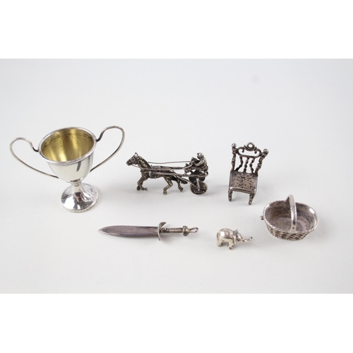 466 - 6 x Antique / Vintage .800 & .925 Sterling Silver Novelties Inc Elephant Etc 50g