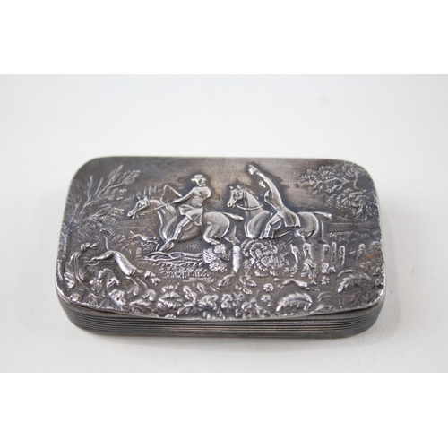 472 - Vintage Hallmarked 1933 Sheffield Sterling Silver Snuff Box w/ Hunt Scene (63g)