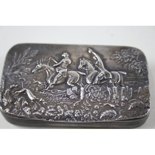 472 - Vintage Hallmarked 1933 Sheffield Sterling Silver Snuff Box w/ Hunt Scene (63g)