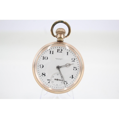 546 - Waltham Open Face Rolled Gold Pocket Watch Hand-Wind - Watch Runs -