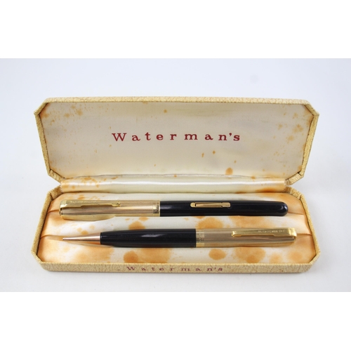 570 - Vintage WATERMAN Taperite Black Fountain Pen w/ 14ct Gold Nib, Pencil, Box Etc