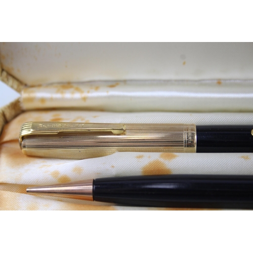 570 - Vintage WATERMAN Taperite Black Fountain Pen w/ 14ct Gold Nib, Pencil, Box Etc