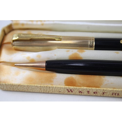 570 - Vintage WATERMAN Taperite Black Fountain Pen w/ 14ct Gold Nib, Pencil, Box Etc