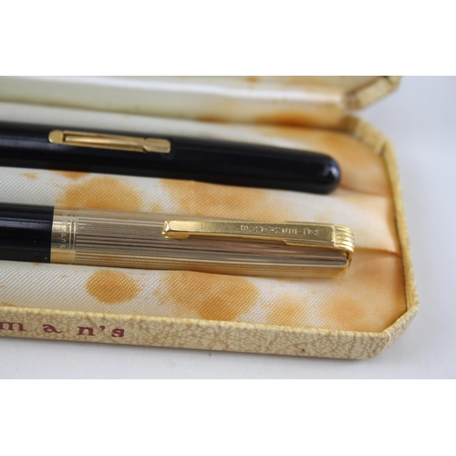 570 - Vintage WATERMAN Taperite Black Fountain Pen w/ 14ct Gold Nib, Pencil, Box Etc