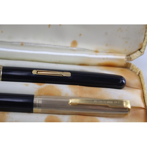 570 - Vintage WATERMAN Taperite Black Fountain Pen w/ 14ct Gold Nib, Pencil, Box Etc