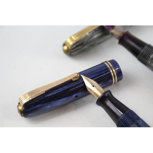 571 - 2 x Vintage WATERMAN 512V Fountain Pens w/ 14ct Gold Nibs WRITING