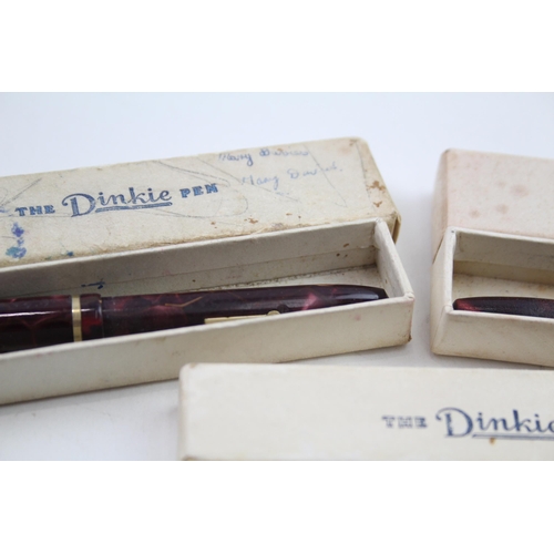 572 - 3 x Vintage CONWAY STEWART Dinkie Fountain Pens w/ 14ct Gold Nibs Boxed