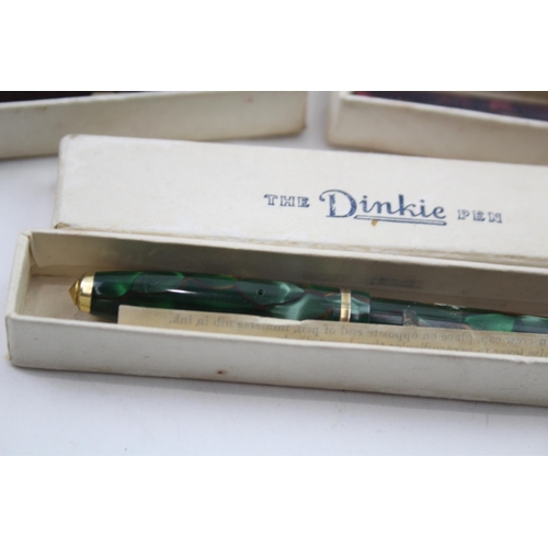 572 - 3 x Vintage CONWAY STEWART Dinkie Fountain Pens w/ 14ct Gold Nibs Boxed