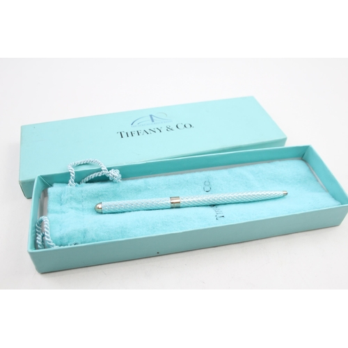 586 - TIFFANY & CO. Blue Enamel & .925 Sterling Silver Ballpoint Pen /  Biro Boxed 15g