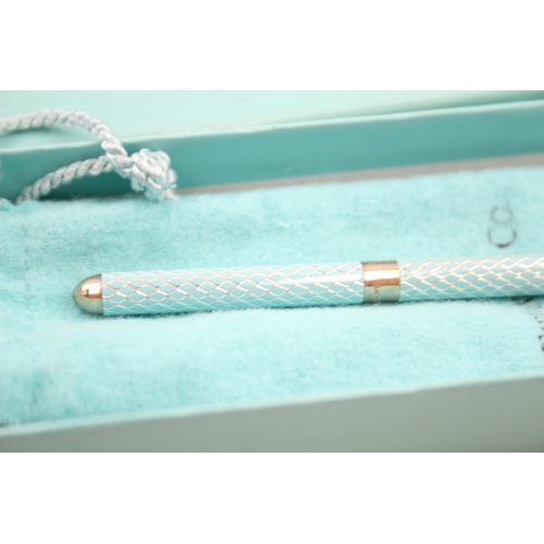 586 - TIFFANY & CO. Blue Enamel & .925 Sterling Silver Ballpoint Pen /  Biro Boxed 15g