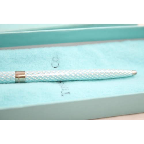 586 - TIFFANY & CO. Blue Enamel & .925 Sterling Silver Ballpoint Pen /  Biro Boxed 15g