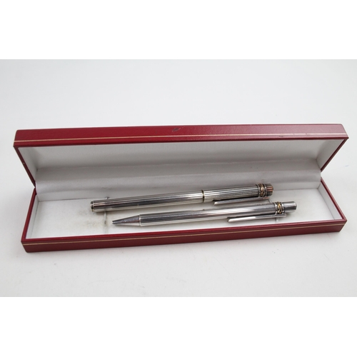 589 - Must De CARTIER Silver Plated FOUNTAIN PEN w/ 18ct Gold Nib, Ballpoint, Box Etc