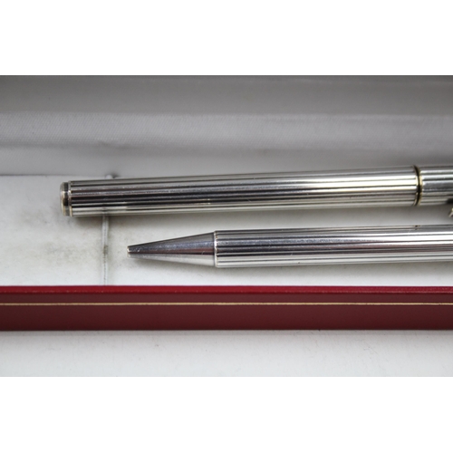 589 - Must De CARTIER Silver Plated FOUNTAIN PEN w/ 18ct Gold Nib, Ballpoint, Box Etc