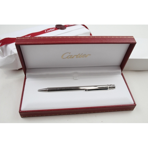 590 - Santos De CARTIER Palladium Finish & Screw Detailed Ballpoint Pen / Biro WRITING