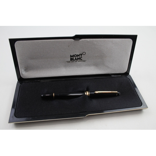 595 - MONTBLANC Meisterstuck Black Fountain Pen w/ 14ct White Gold Nib WRITING Boxed