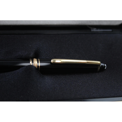 595 - MONTBLANC Meisterstuck Black Fountain Pen w/ 14ct White Gold Nib WRITING Boxed