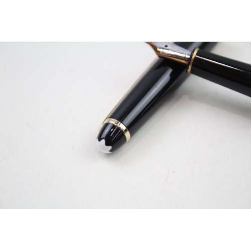 595 - MONTBLANC Meisterstuck Black Fountain Pen w/ 14ct White Gold Nib WRITING Boxed