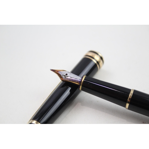 595 - MONTBLANC Meisterstuck Black Fountain Pen w/ 14ct White Gold Nib WRITING Boxed