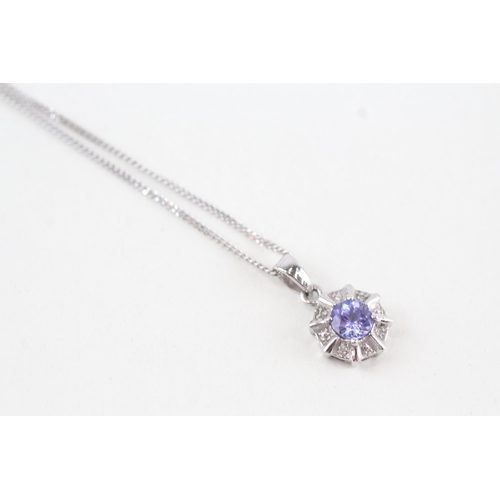 100 - 9ct gold tanzanite & diamond pendant necklace (3.4g)