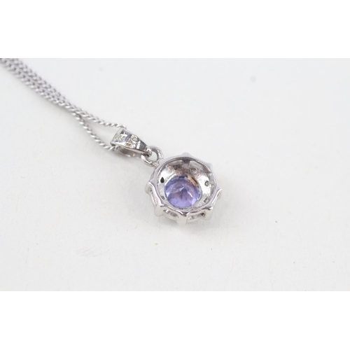 100 - 9ct gold tanzanite & diamond pendant necklace (3.4g)