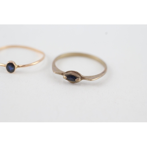 114 - 3 x 9ct gold sapphire stacking rings (2.4g) Size  N, K, K