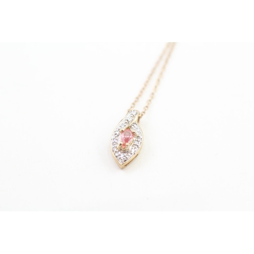 123 - 9ct gold diamond & pink sapphire pendant necklace (2g)