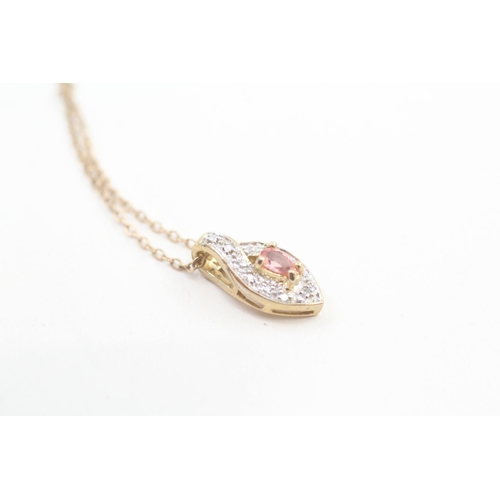 123 - 9ct gold diamond & pink sapphire pendant necklace (2g)