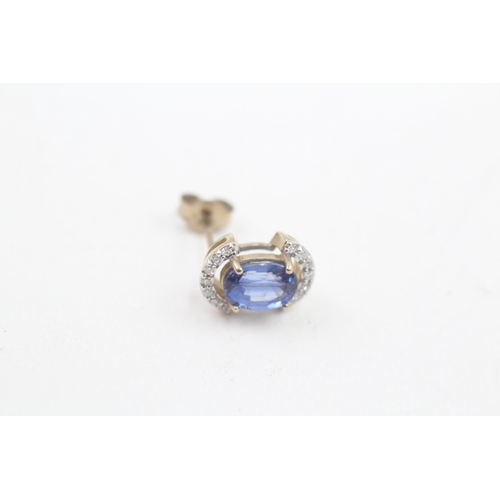 131 - 9ct gold diamond and sapphire stud earrings (2.1g)