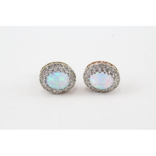 135 - 9ct gold opal and diamond stud earrings (3g)