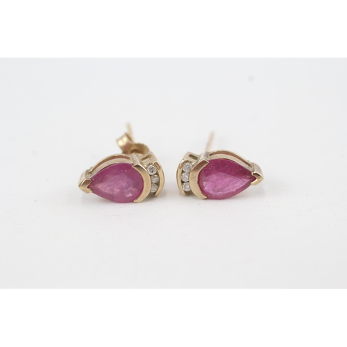 136 - 9ct gold ruby and diamond stud earrings (2.1g)