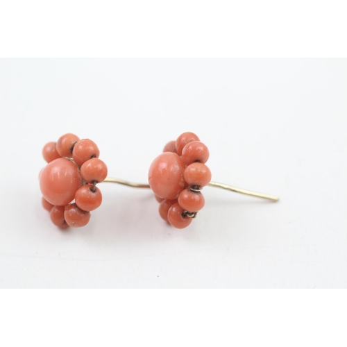 163 - 9ct gold antique coral earrings (3g)