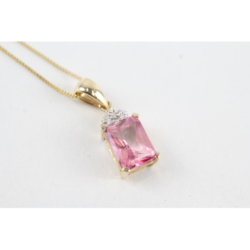 17 - 14ct gold enhanced pink topaz & diamond pendant necklace (2.4g)