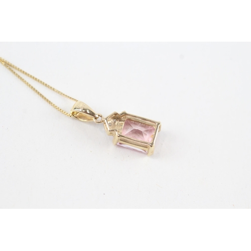 17 - 14ct gold enhanced pink topaz & diamond pendant necklace (2.4g)