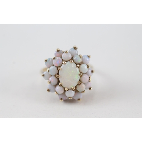 191 - 9ct gold vintage opal cluster cocktail ring (4.3g) Size  M