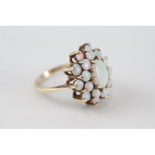 191 - 9ct gold vintage opal cluster cocktail ring (4.3g) Size  M