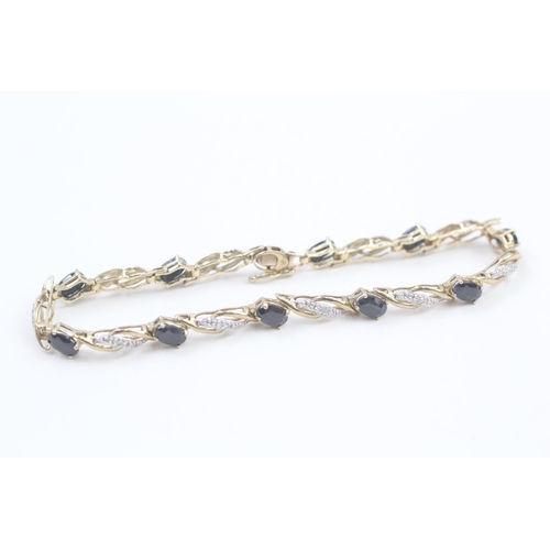 20 - 9ct gold oval cut sapphire & diamond bracelet (7.5g)