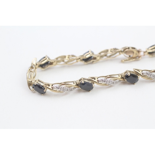 20 - 9ct gold oval cut sapphire & diamond bracelet (7.5g)