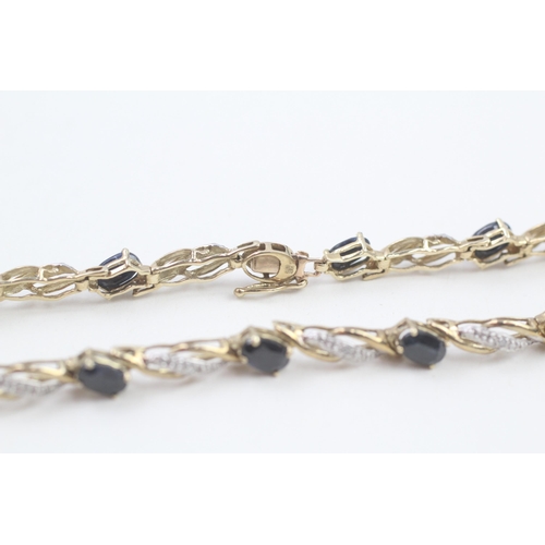 20 - 9ct gold oval cut sapphire & diamond bracelet (7.5g)