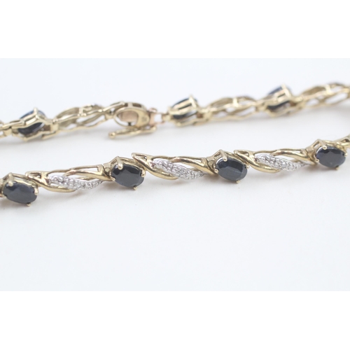 20 - 9ct gold oval cut sapphire & diamond bracelet (7.5g)