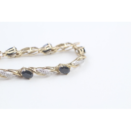 20 - 9ct gold oval cut sapphire & diamond bracelet (7.5g)