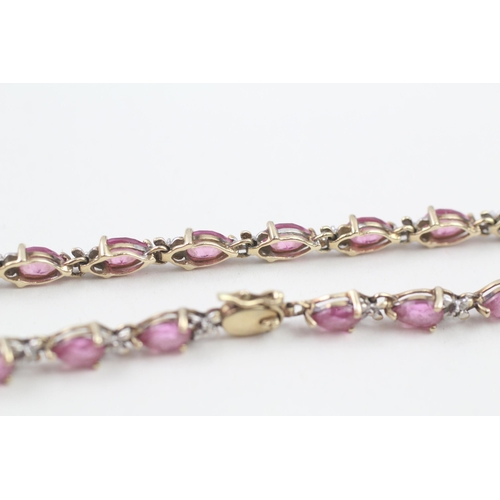 21 - 9ct gold pink gemstone & diamond bracelet (7.2g)