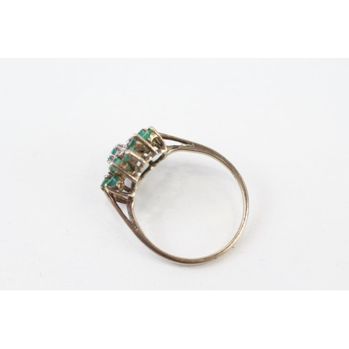 227 - 9ct gold vintage emerald & diamond cluster dress ring, claw set (2.3g) Size  Q