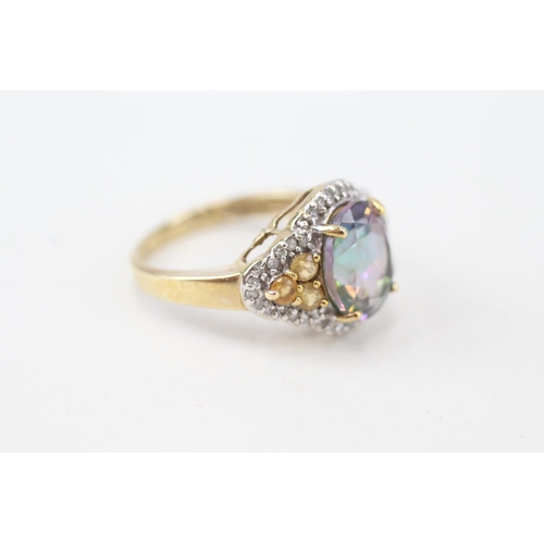 228 - 9ct gold mystic topaz, citrine & diamond dress ring, claw set (4.5g) Size  P